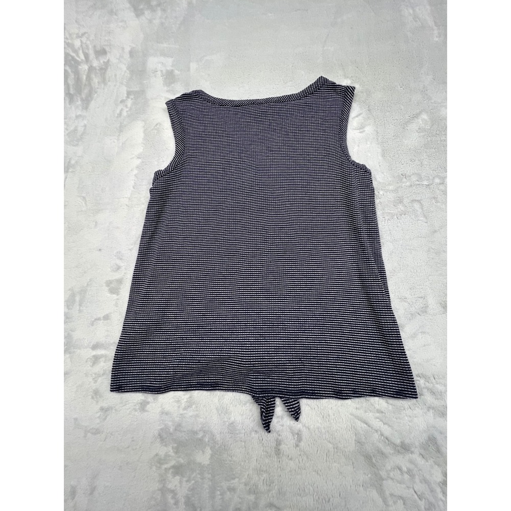 Green Envelope Women's V‑Neck Sleeveless Tank Top M Navy White Stripe Tie Front - Picture 7 of 8